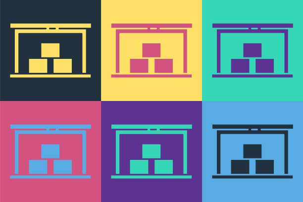 波普艺术仓库图标孤立的颜色背景。矢量图图片下载