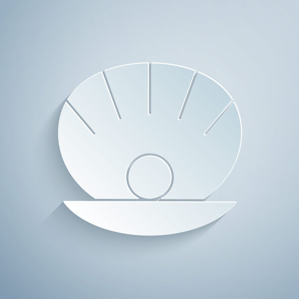 剪纸自然开壳与珍珠图标孤立在灰色背景。扇贝贝壳。海贝的迹象。纸艺术风格。向量图片下载