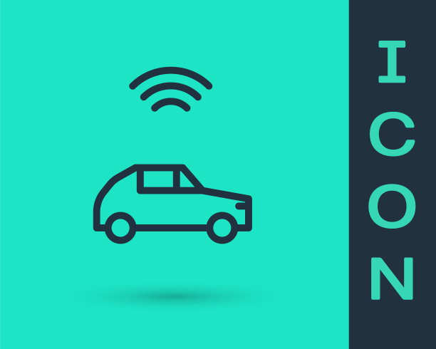 黑线智能汽车系统与无线连接图标隔离在绿色背景。向量图片下载