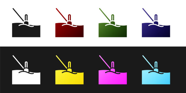 设置钓鱼浮在水图标孤立的黑色和白色背景。渔具。向量图片下载