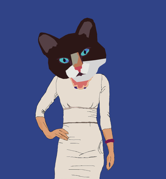 穿着白色裙子的猫模特图片下载