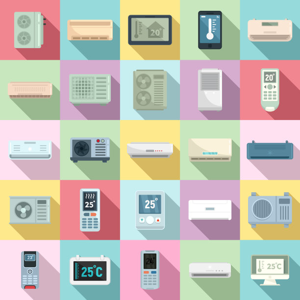 气候控制系统图标设置，平面风格图片下载