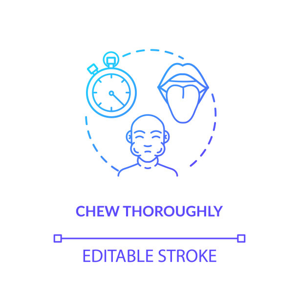 仔细咀嚼概念图标。有意识的营养，用心的饮食意念细线插画。品尝美食精华，享受美食。矢量隔离轮廓RGB彩色绘图图片下载