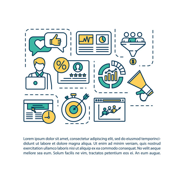 内容营销概念图标与文字。SMM分析PPT页面矢量模板。目标受众研究和增加销售。宣传册，杂志，小册子设计元素与线性插图图片下载