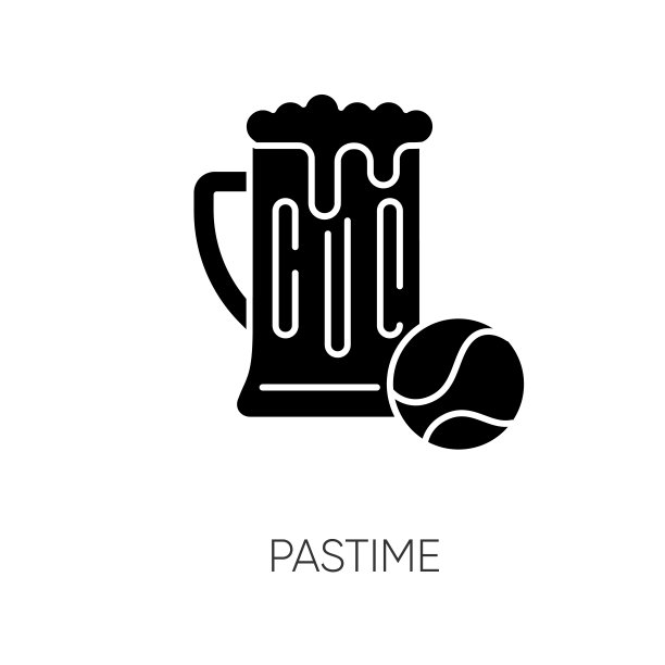 消遣黑色象形文字图标。休闲活动，休闲类型，爱好剪影符号的空白。运动游戏，去酒吧。网球和啤酒品脱矢量孤立插图图片下载