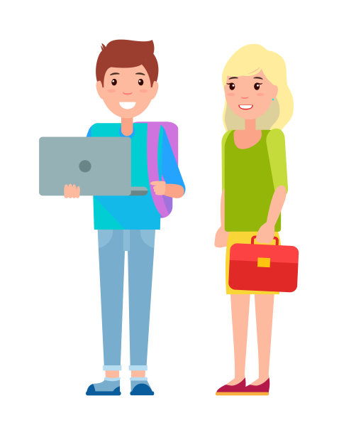 拿着背包和笔记本的男孩金发女孩图片下载