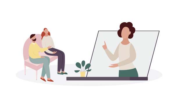 一对夫妇在网上接受心理咨询。图片下载