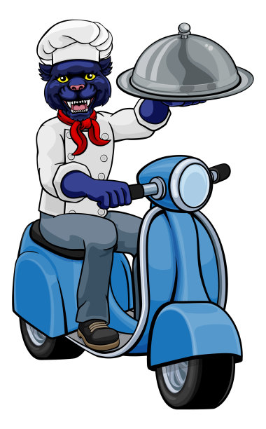 黑豹厨师摩托车配送吉祥物图片下载