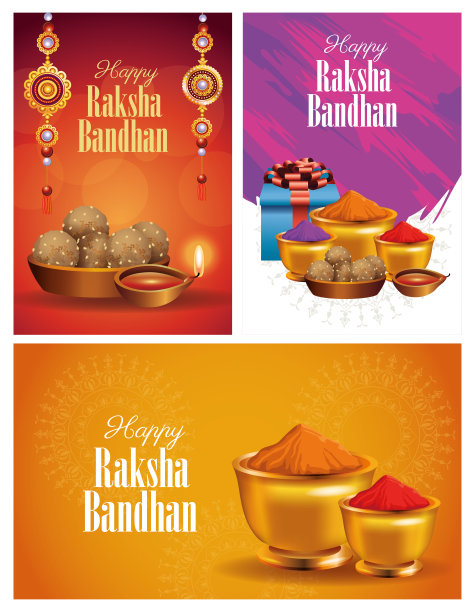 快乐的raksha bandhan庆祝与传统设置图标图片下载