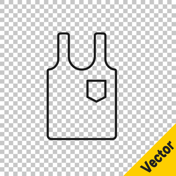 黑色线无袖t恤图标孤立在透明的背景。矢量图图片下载