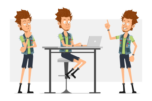 卡通扁潮男孩角色向量集图片下载