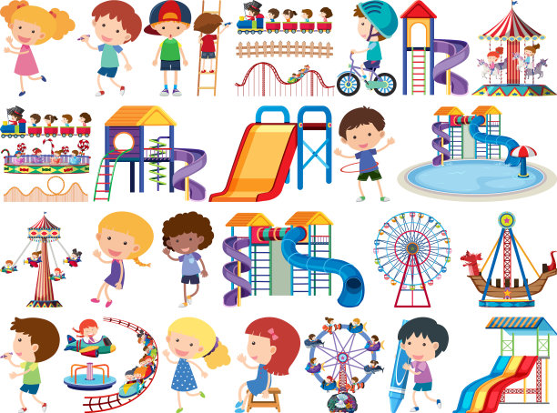 大型集孤立物体儿童和马戏团图片下载