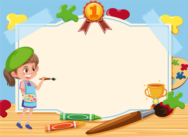 横幅模板与女孩画的图片上图片下载