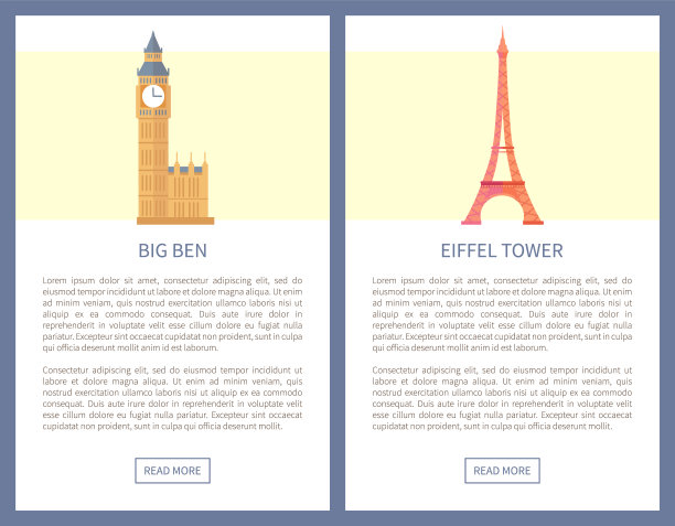 大本钟和埃菲尔铁塔的旅游信息海报图片下载