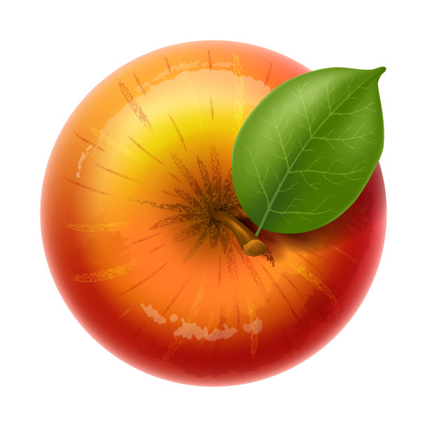 红苹果，美味，成熟多汁的水果，带叶子，从上面看图片下载