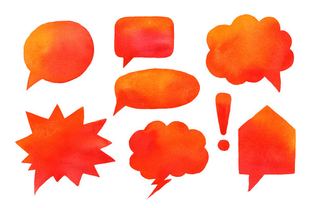 水彩画手绘的橙色语音泡泡插画。用于设计标签，贴纸，报告，演示，视觉交流的聊天符号的剪贴画。孤立在白色背景上。图片下载