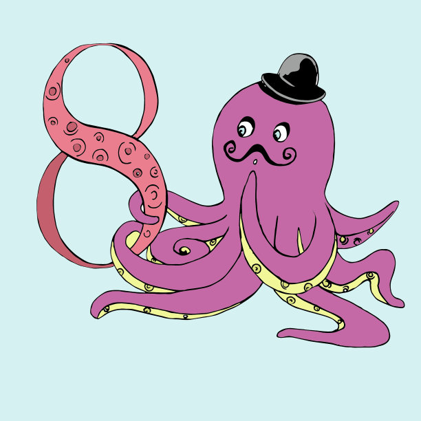 八号和一只戴着帽子的章鱼。图片下载