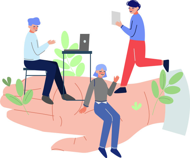 巨大的手牵着小小的办公室职员做生意图片下载