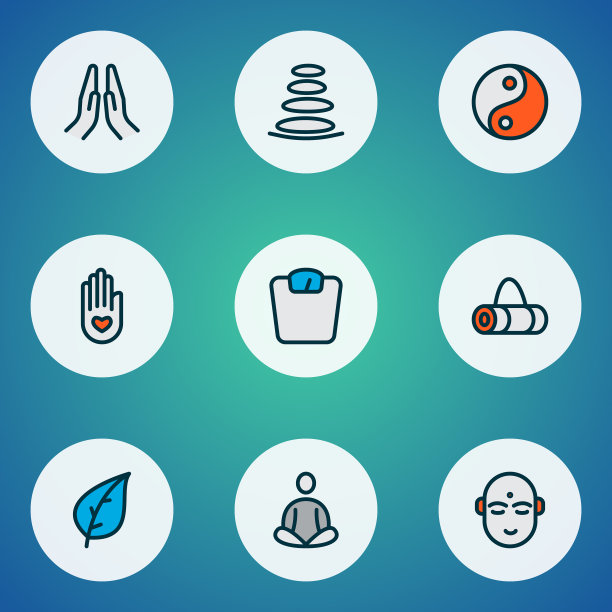 冥想图标彩色线设置水疗石头图片下载