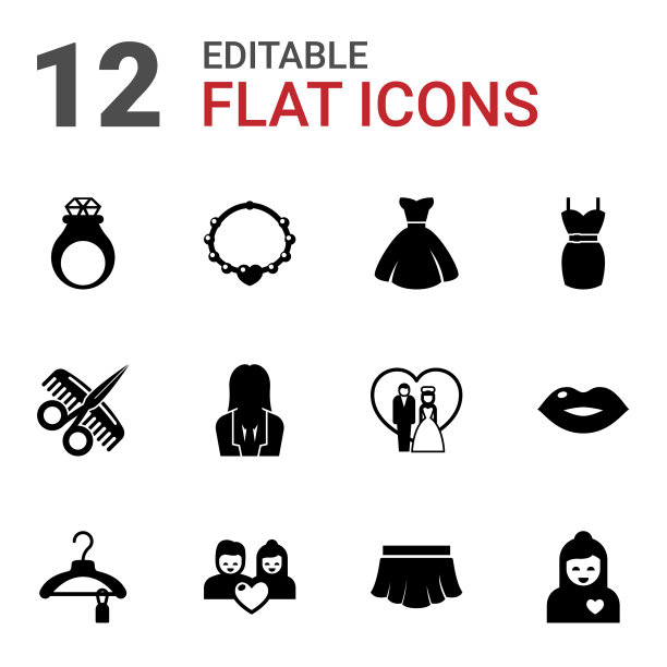 12个女性填充图标设置隔离在白色图片下载