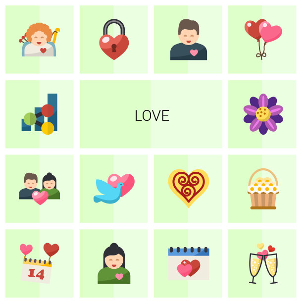 14爱平面图标设置孤立在白色图片下载