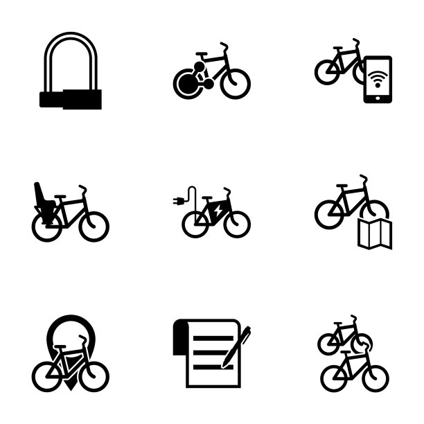 9自行车填充图标设置隔离在白色图片下载