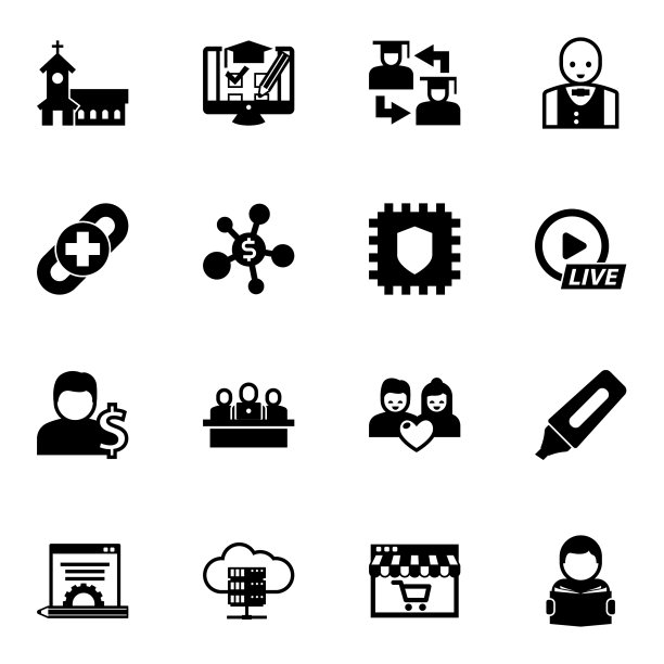 16个网页填充图标设置在白色隔离图片下载