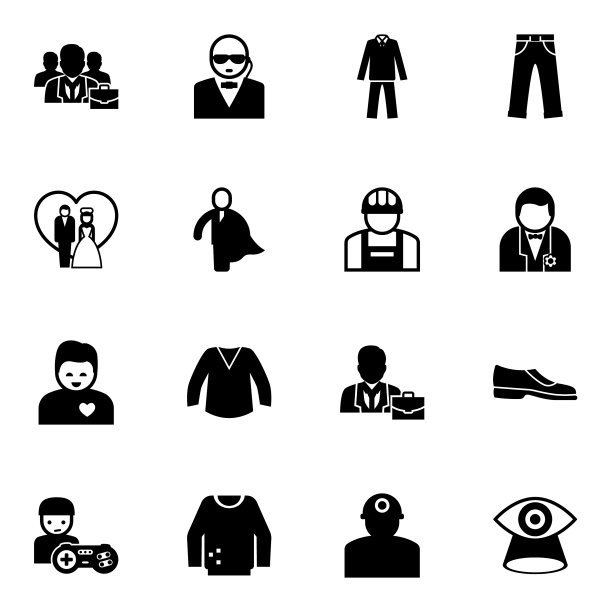 16个男性填充图标设置隔离在白色图片下载