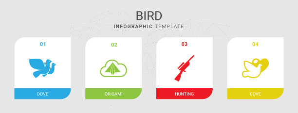 4个小鸟填充的图标在信息图上被隔离图片下载