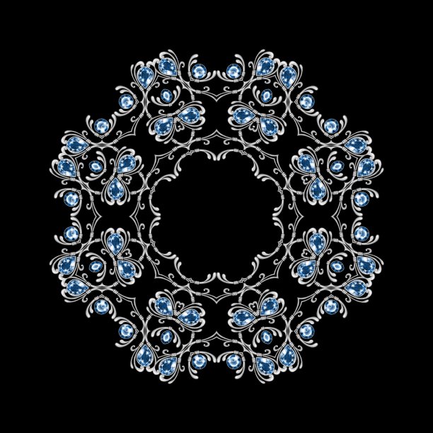 圆形花纹。银饰元素与宝石图片下载