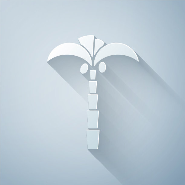 剪纸热带棕榈树图标孤立在灰色图片下载