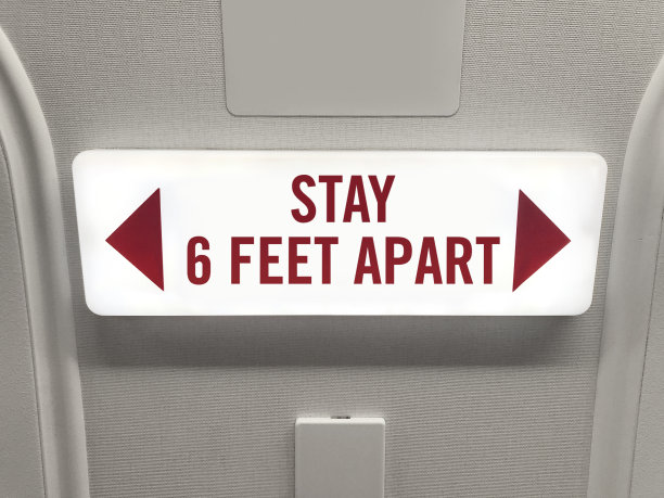 飞机上的社交距离警告标志图片下载