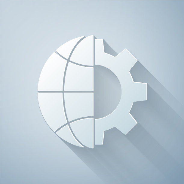 纸切割地球和齿轮或齿轮图标图片下载