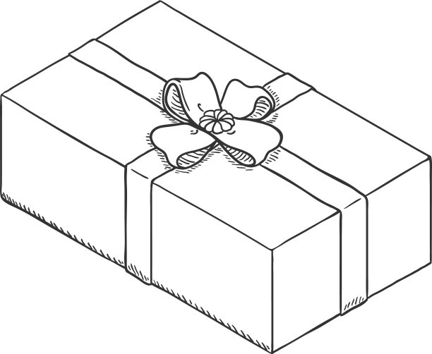 用丝带和蝴蝶结素描礼品盒图片下载