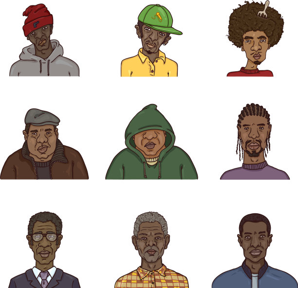 设定卡通形象非洲和非洲裔美国人图片下载