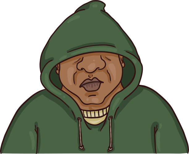 卡通形象-黑人美国人在绿色兜帽图片下载