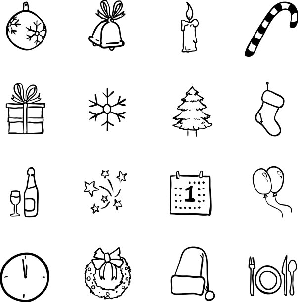 设置黑色涂鸦圣诞和新年标志图片下载