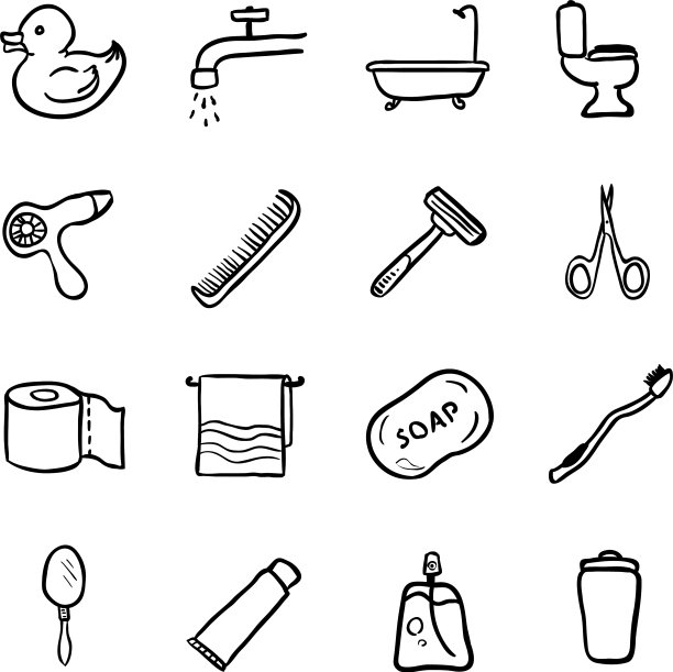 设置黑色涂鸦浴室和卫生图标图片下载