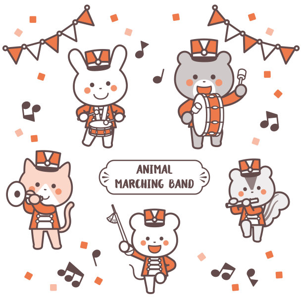 动物行进乐队字符集/两种颜色图片下载