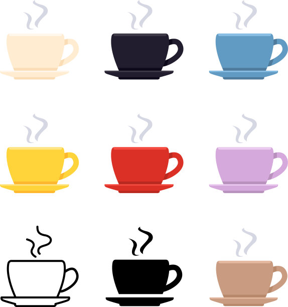 设置咖啡杯图标不同风格的象形文字图片下载