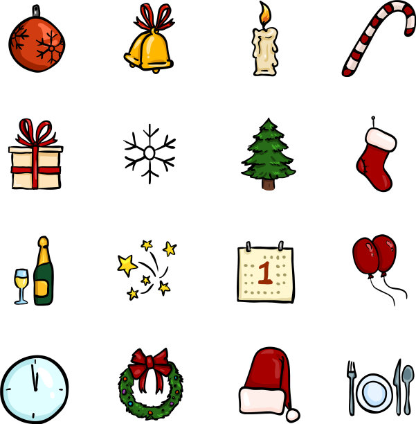 卡通彩色涂鸦圣诞图标图片下载