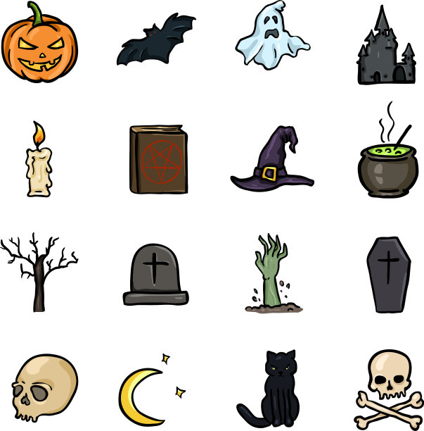 设置彩色涂鸦万圣节传统图标图片下载