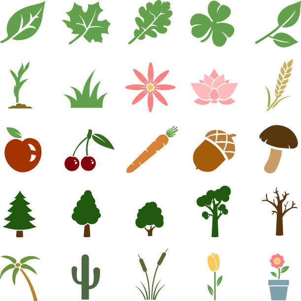 设置25种颜色的植物图标图片下载