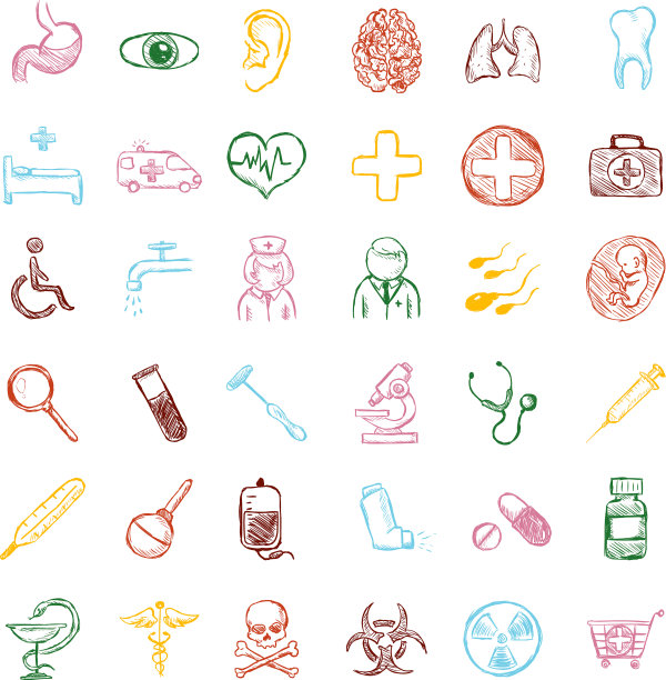 设置彩色素描医疗图标图片下载
