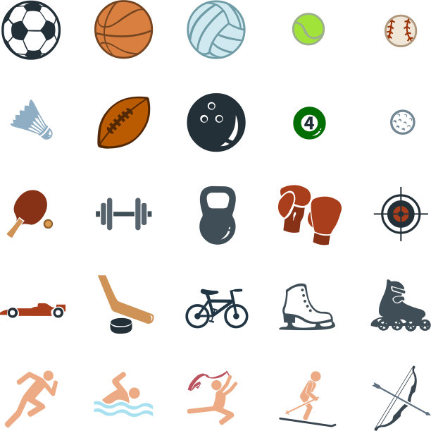 设置25个颜色的运动图标图片下载