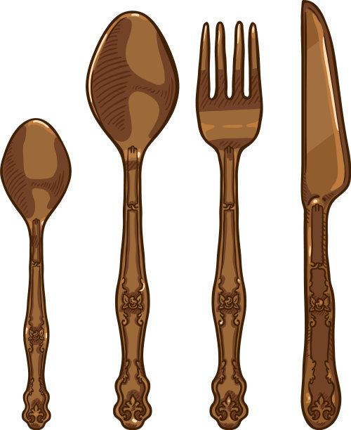 卡通色套复古青铜刀叉图片下载