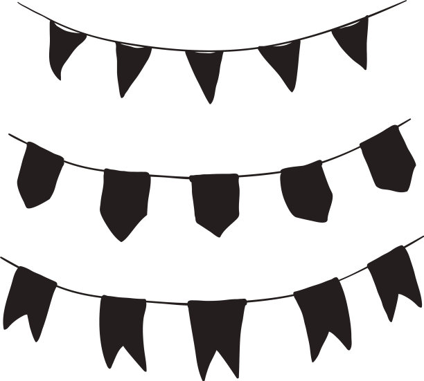 将黑色剪影旗系在绳索上图片下载