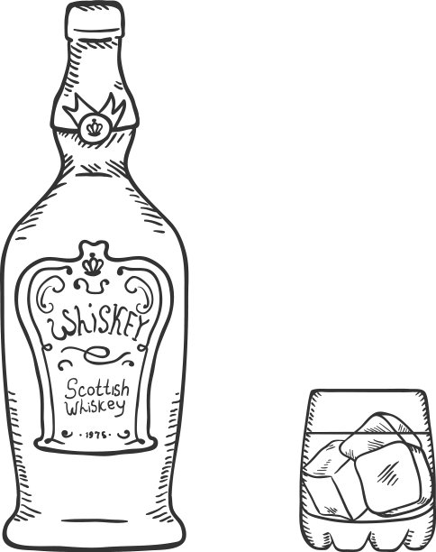 威士忌酒瓶和玻璃杯图片下载