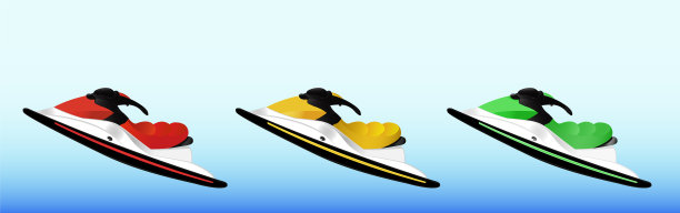 设置三辆水上摩托，红，黄，绿图片下载