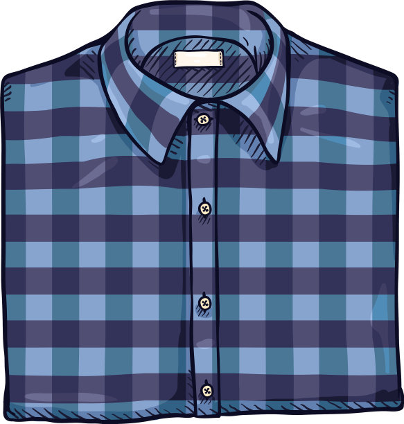 卡通折叠蓝色格子男衬衫图片下载